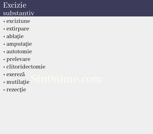 Excizie, substantiv - dicționar de sinonime