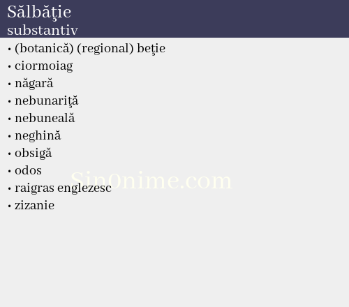 Sălbăţie, substantiv - dicționar de sinonime