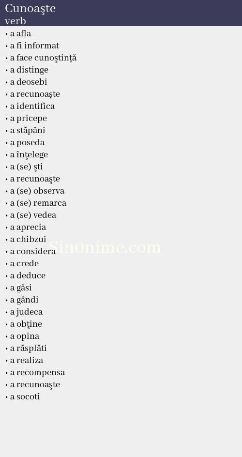 Cunoaşte, verb - dicționar de sinonime