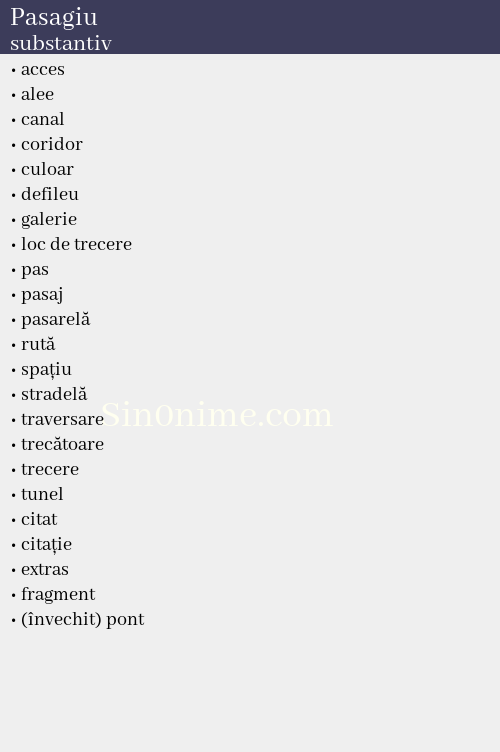 Pasagiu, substantiv - dicționar de sinonime