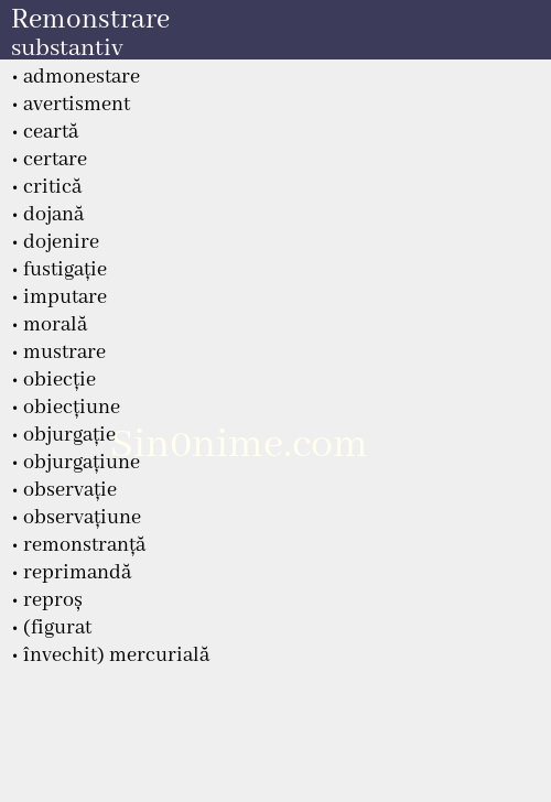 Remonstrare, substantiv - dicționar de sinonime