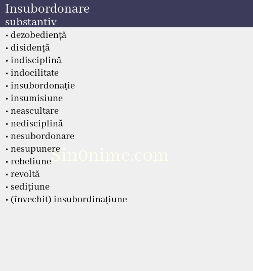 Insubordonare, substantiv - dicționar de sinonime