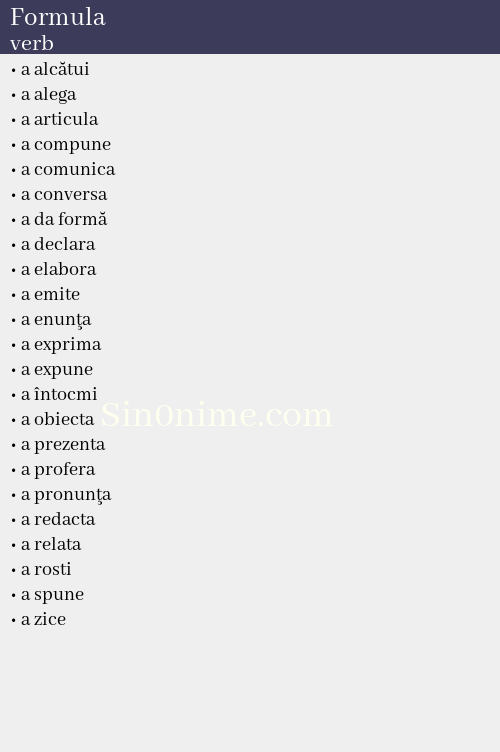 Formula, verb - dicționar de sinonime