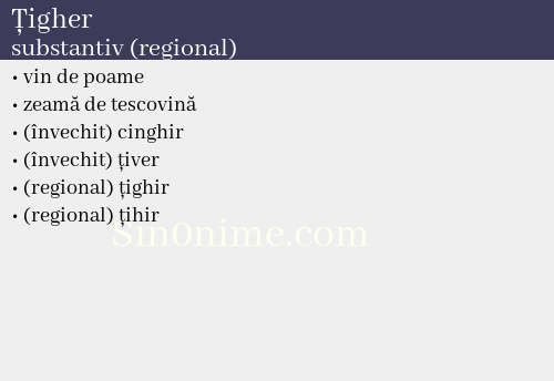 Țigher, substantiv (regional) - dicționar de sinonime