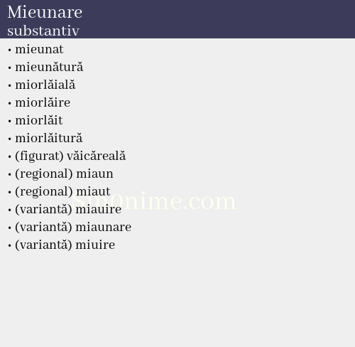 Mieunare, substantiv - dicționar de sinonime