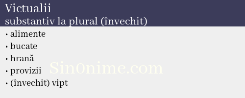 Victualii, substantiv la plural (învechit) - dicționar de sinonime