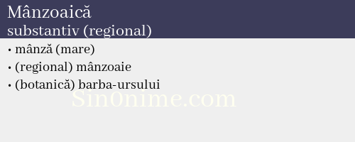 Mânzoaică, substantiv (regional) - dicționar de sinonime
