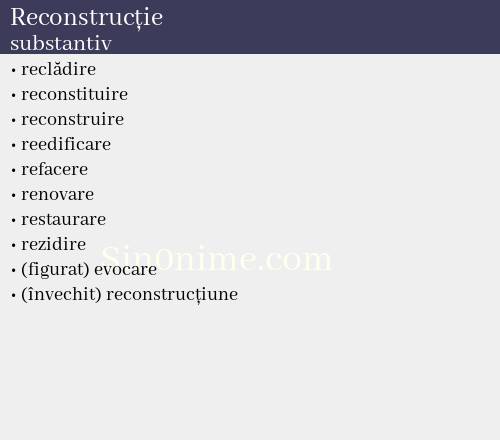 Reconstrucție, substantiv - dicționar de sinonime