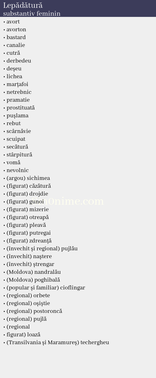 Lepădătură, substantiv feminin - dicționar de sinonime