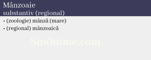 Mânzoaie, substantiv (regional) - dicționar de sinonime