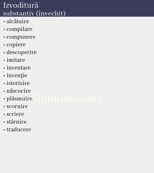 Izvoditură, substantiv (învechit) - dicționar de sinonime