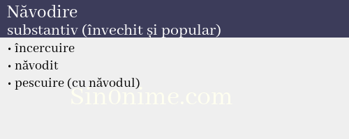 Năvodire, substantiv (învechit și popular) - dicționar de sinonime