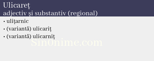 Ulicareț, adjectiv și substantiv (regional) - dicționar de sinonime