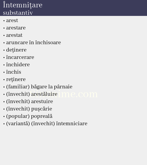 Întemnițare, substantiv - dicționar de sinonime