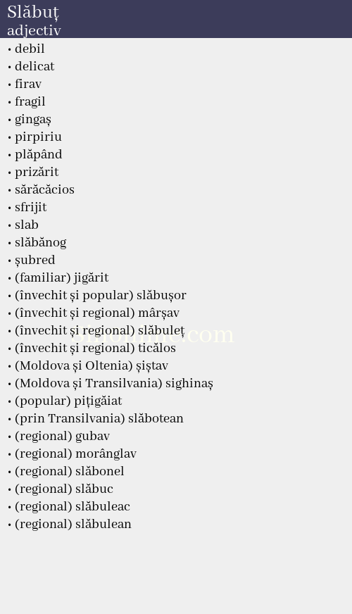 Slăbuț, adjectiv - dicționar de sinonime