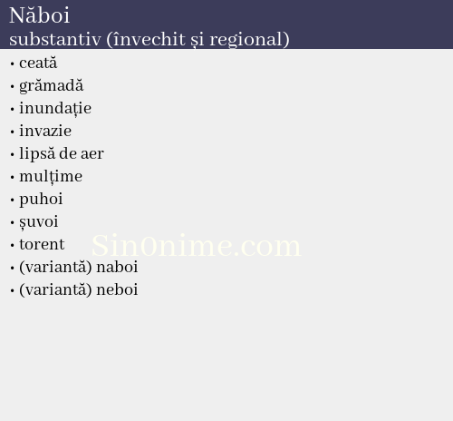 Năboi, substantiv (învechit și regional) - dicționar de sinonime