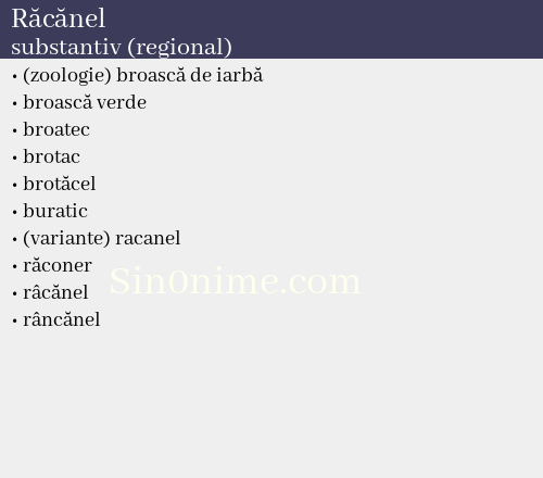 Răcănel, substantiv (regional) - dicționar de sinonime