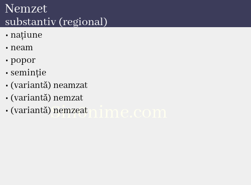 Nemzet, substantiv (regional) - dicționar de sinonime