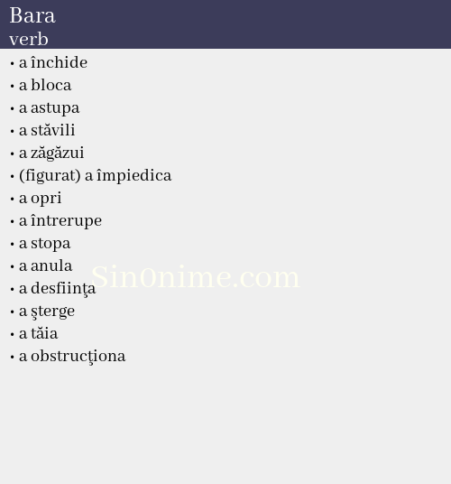 Bara,   verb - dicționar de sinonime