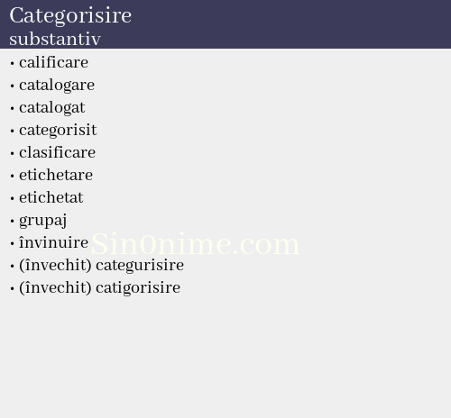 Categorisire, substantiv - dicționar de sinonime