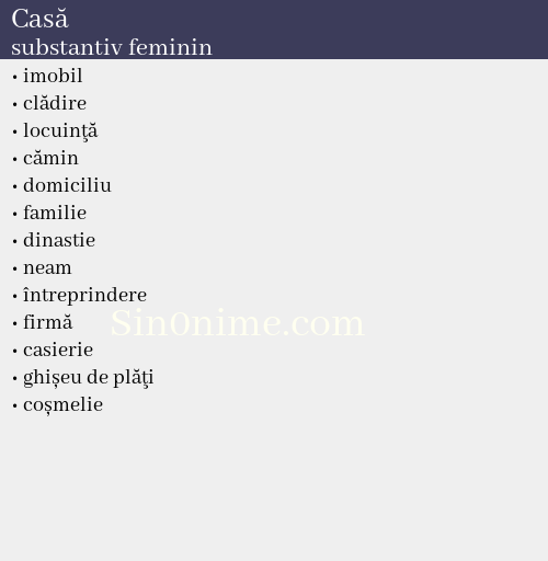 Casă,   substantiv feminin - dicționar de sinonime