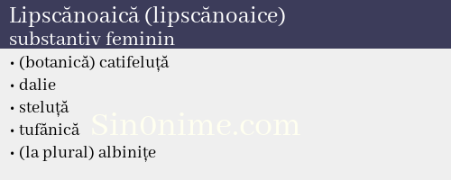 Lipscănoaică (lipscănoaice), substantiv feminin - dicționar de sinonime