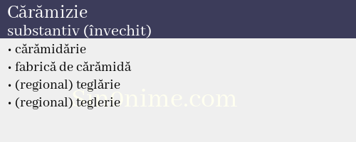 Cărămizie, substantiv (învechit) - dicționar de sinonime