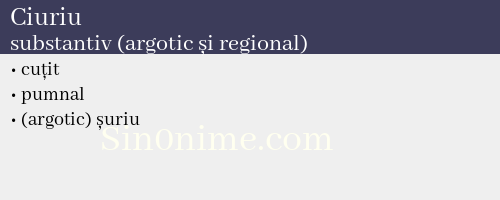 Ciuriu, substantiv (argotic și regional) - dicționar de sinonime