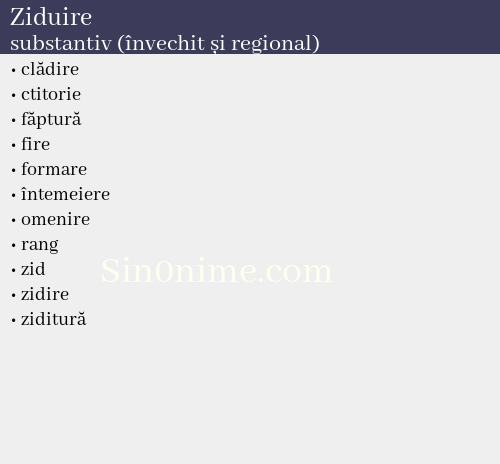 Ziduire, substantiv (învechit și regional) - dicționar de sinonime