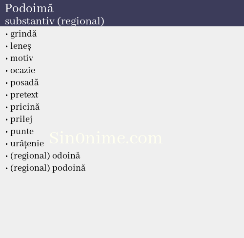 Podoimă, substantiv (regional) - dicționar de sinonime