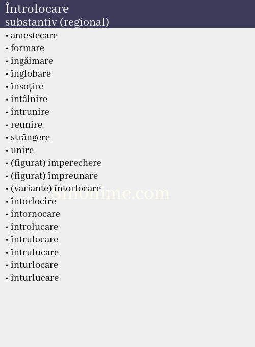 Întrolocare, substantiv (regional) - dicționar de sinonime