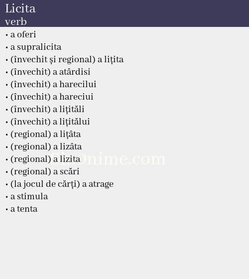 Licita, verb - dicționar de sinonime