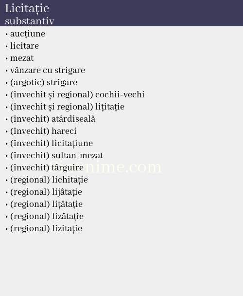 Licitație, substantiv - dicționar de sinonime