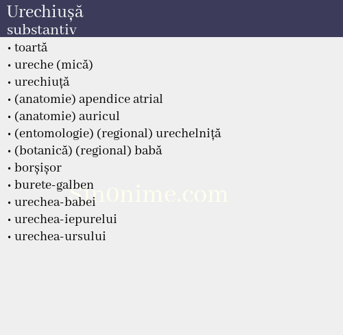 Urechiușă, substantiv - dicționar de sinonime