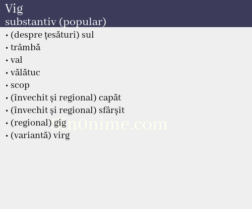 Vig, substantiv (popular) - dicționar de sinonime