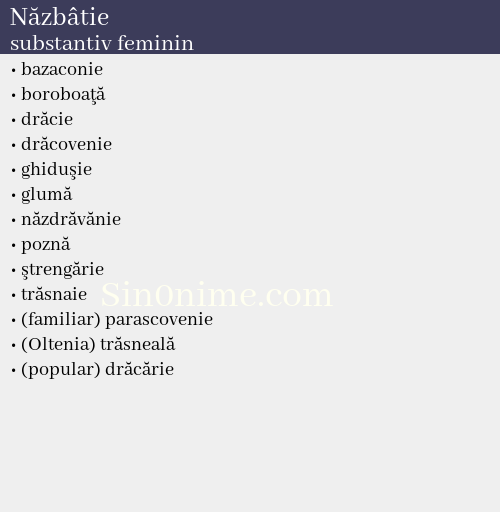 Năzbâtie, substantiv feminin - dicționar de sinonime