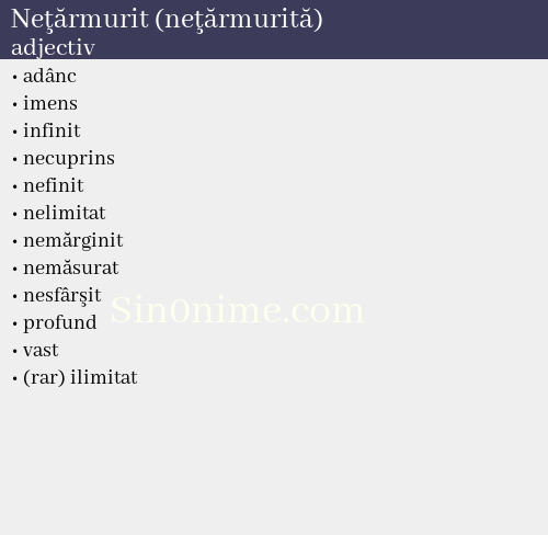 Neţărmurit (neţărmurită), adjectiv - dicționar de sinonime