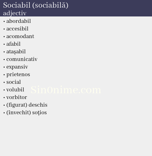 Sociabil (sociabilă), adjectiv - dicționar de sinonime