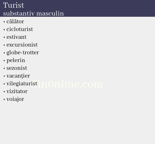 Turist, substantiv masculin - dicționar de sinonime
