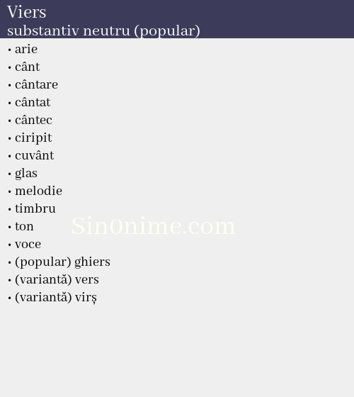 Viers, substantiv neutru (popular) - dicționar de sinonime