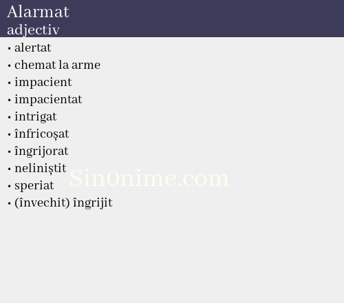 Alarmat, adjectiv - dicționar de sinonime