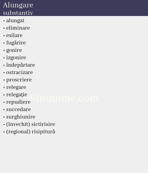 Alungare, substantiv - dicționar de sinonime
