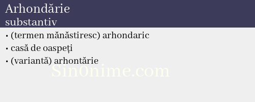 Arhondărie, substantiv - dicționar de sinonime