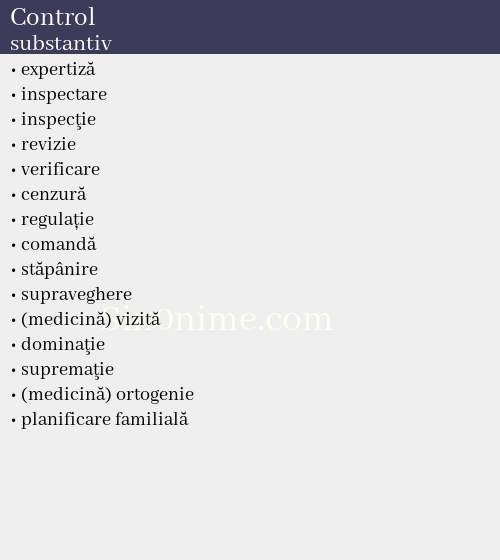 Control, substantiv - dicționar de sinonime