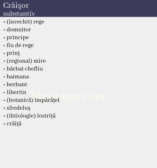 Crăişor, substantiv - dicționar de sinonime