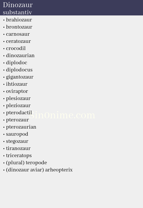 Dinozaur, substantiv - dicționar de sinonime