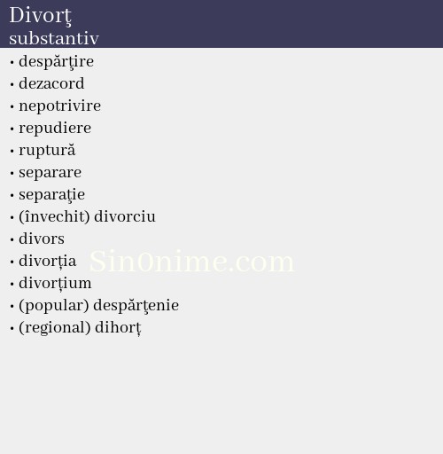 Divorţ, substantiv - dicționar de sinonime
