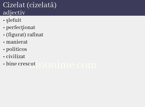 Cizelat (cizelată),   adjectiv - dicționar de sinonime