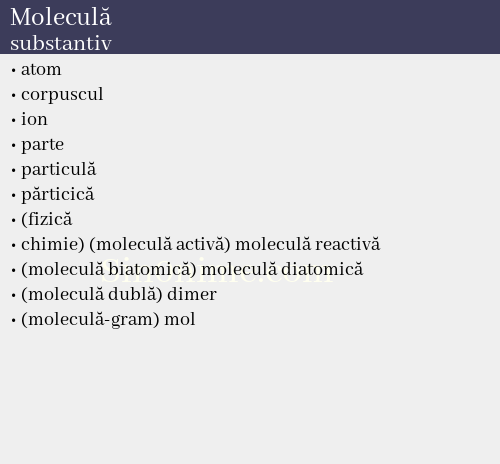 Moleculă, substantiv - dicționar de sinonime