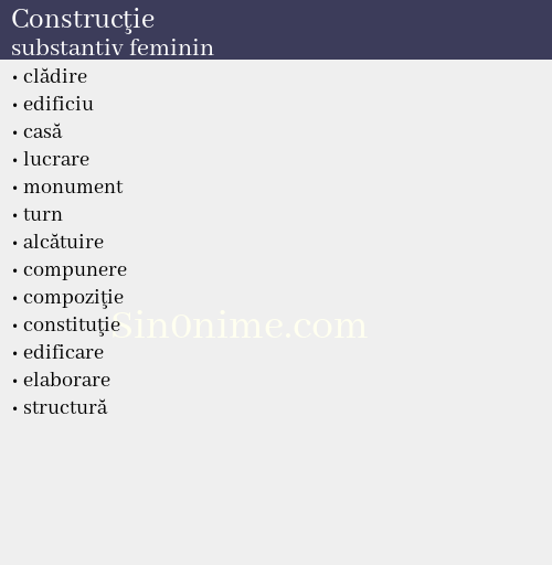 Construcţie,   substantiv feminin - dicționar de sinonime
